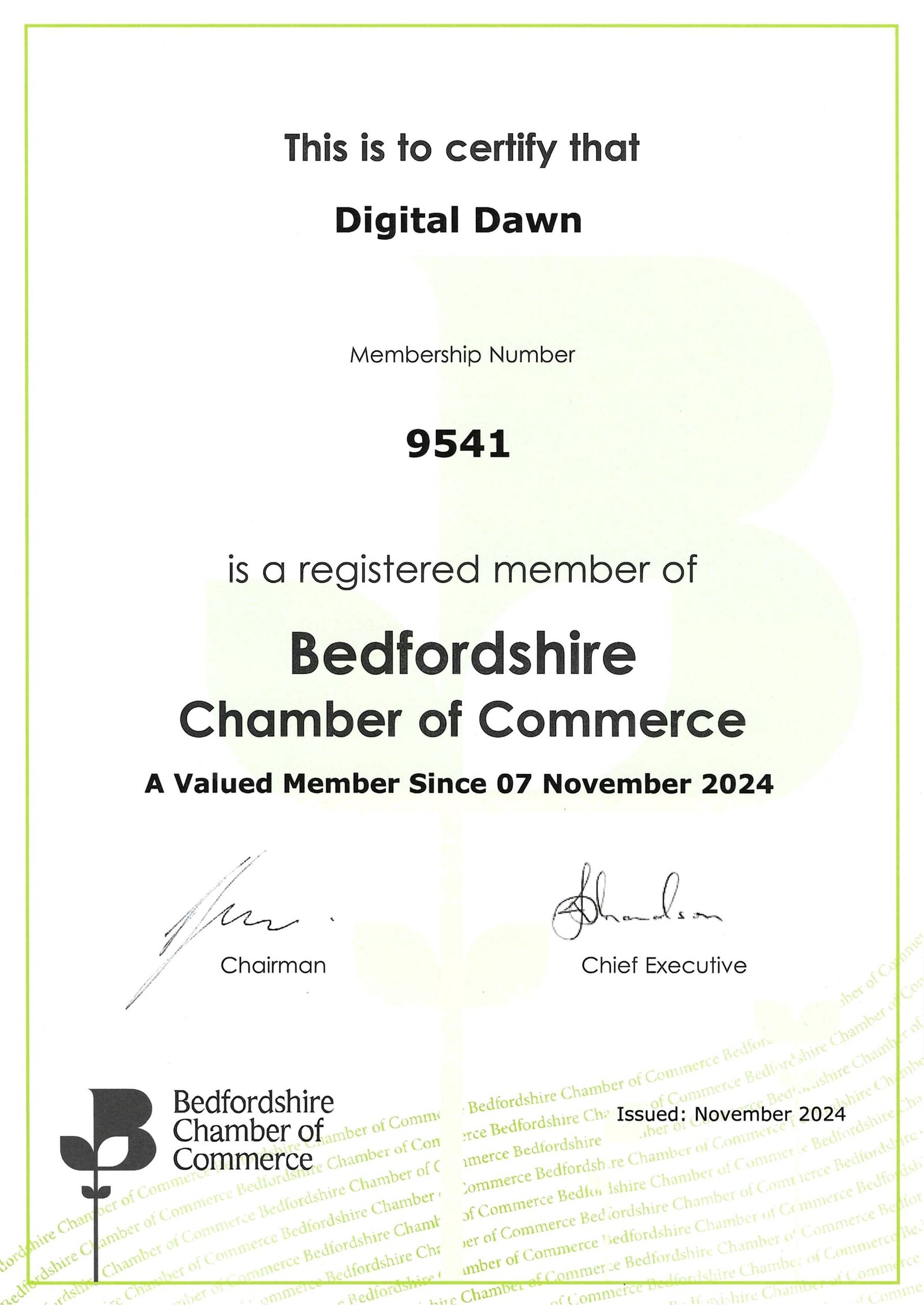 bedfordshire chamber of commerce certificate